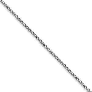 1.55mm 14k White Gold Solid Rolo Pendant Chain Necklace, 24 Inch
